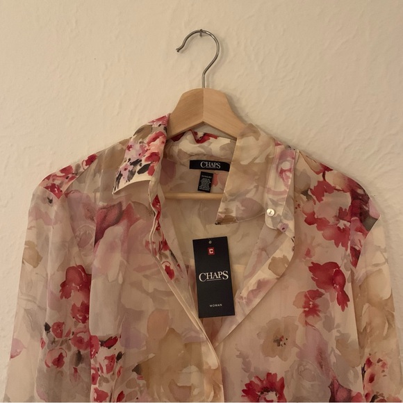 Chaps Floral Sheer Blouse 1X with tags - Picture 3 of 3